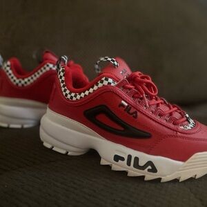 Fila Red and Black Sneakers with Checkered Accents